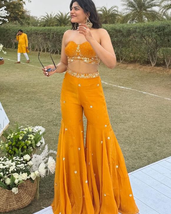 wedding season attire -This yellow attire best for haldi function.